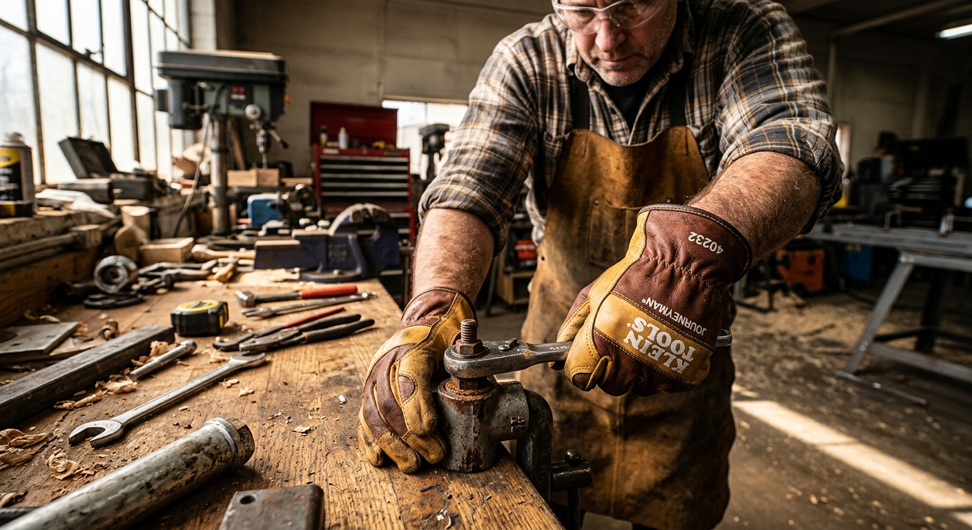 3. Klein Tools 40232 Journeyman Leather Gloves