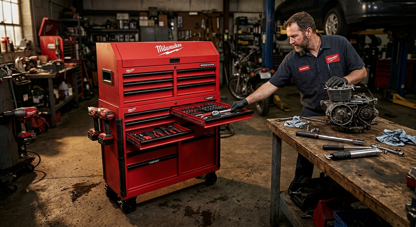 3. Milwaukee 46-Inch 16-Drawer Tool Chest and Cabinet Combo
