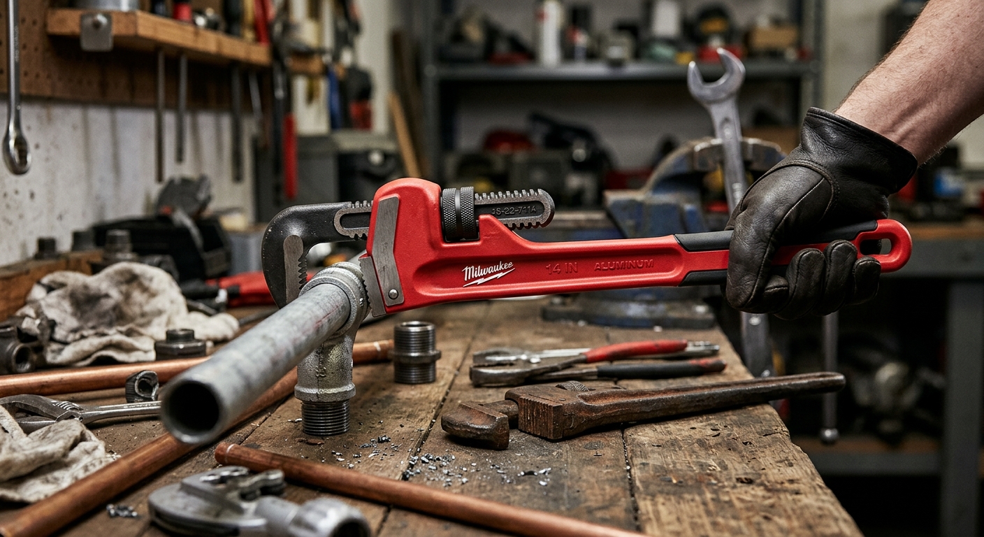 3. Milwaukee 48-22-7114 Aluminum Pipe Wrench (14-Inch)