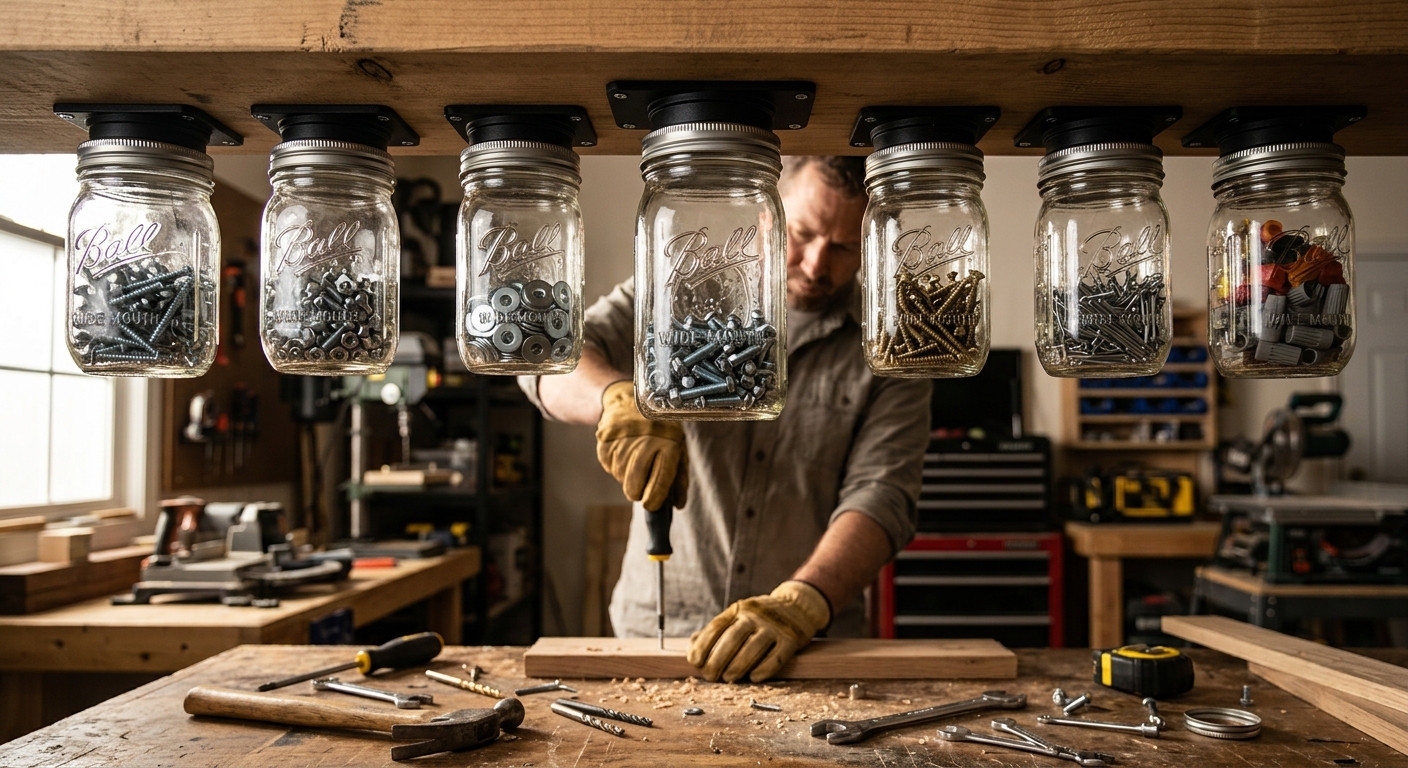 1. Ball Wide Mouth Mason Jars with Under-Shelf Lid Mount