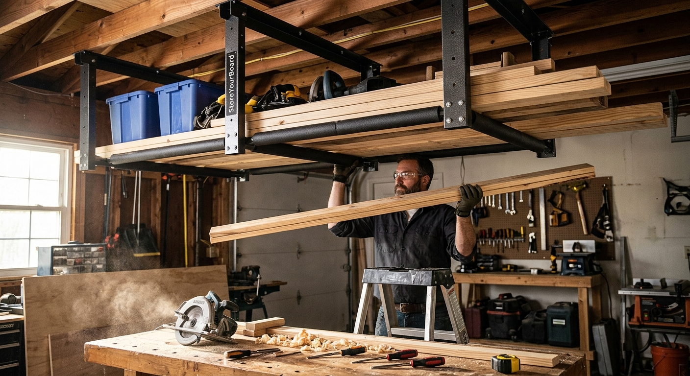 5. StoreYourBoard Ceiling Storage Rack (Adjustable)